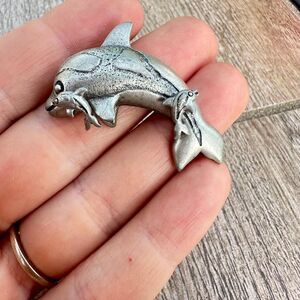 Dolphin Brooch with Dolphin Earrings Jewelry Set